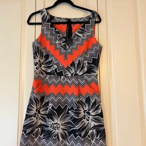 Dex Coral, Black & White Chevron Floral Shift Dress